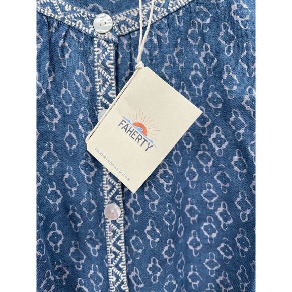 NWT Faherty Carmel Dress Key Largo Blue Linen Size Medium - Picture 9 of 13